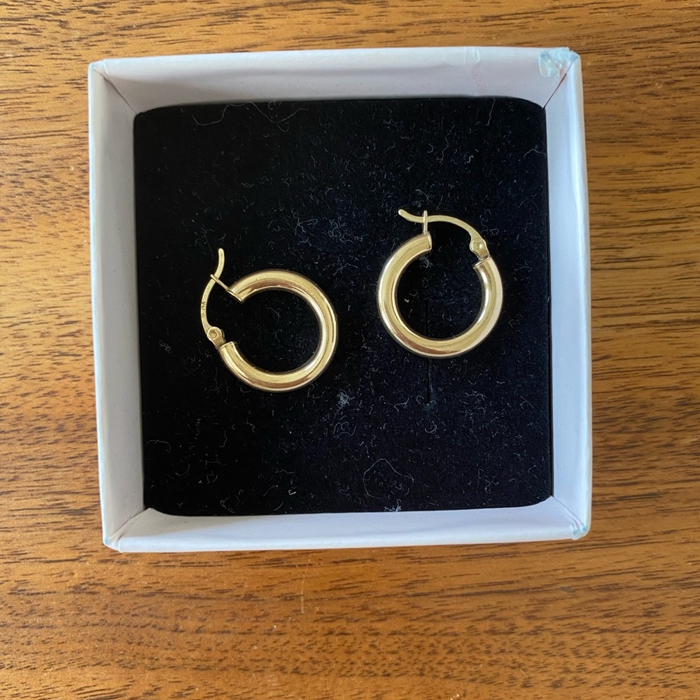 Stone and Strand small hollow hoops 14k yellow